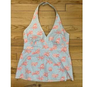 Vineyard Vines Halter Top Shell Starfish Pattern Baby Pink Blue Women's 8 Flaws